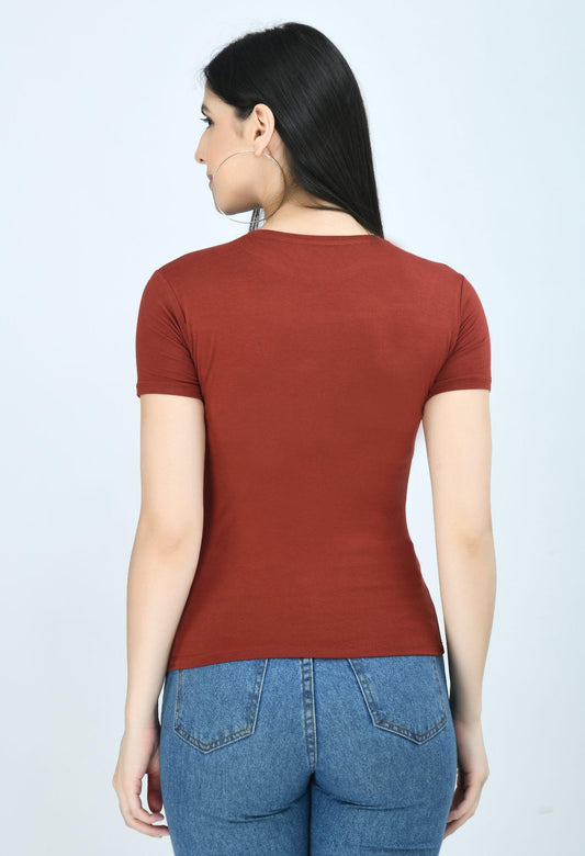 Red Cotton Blend Solid Top