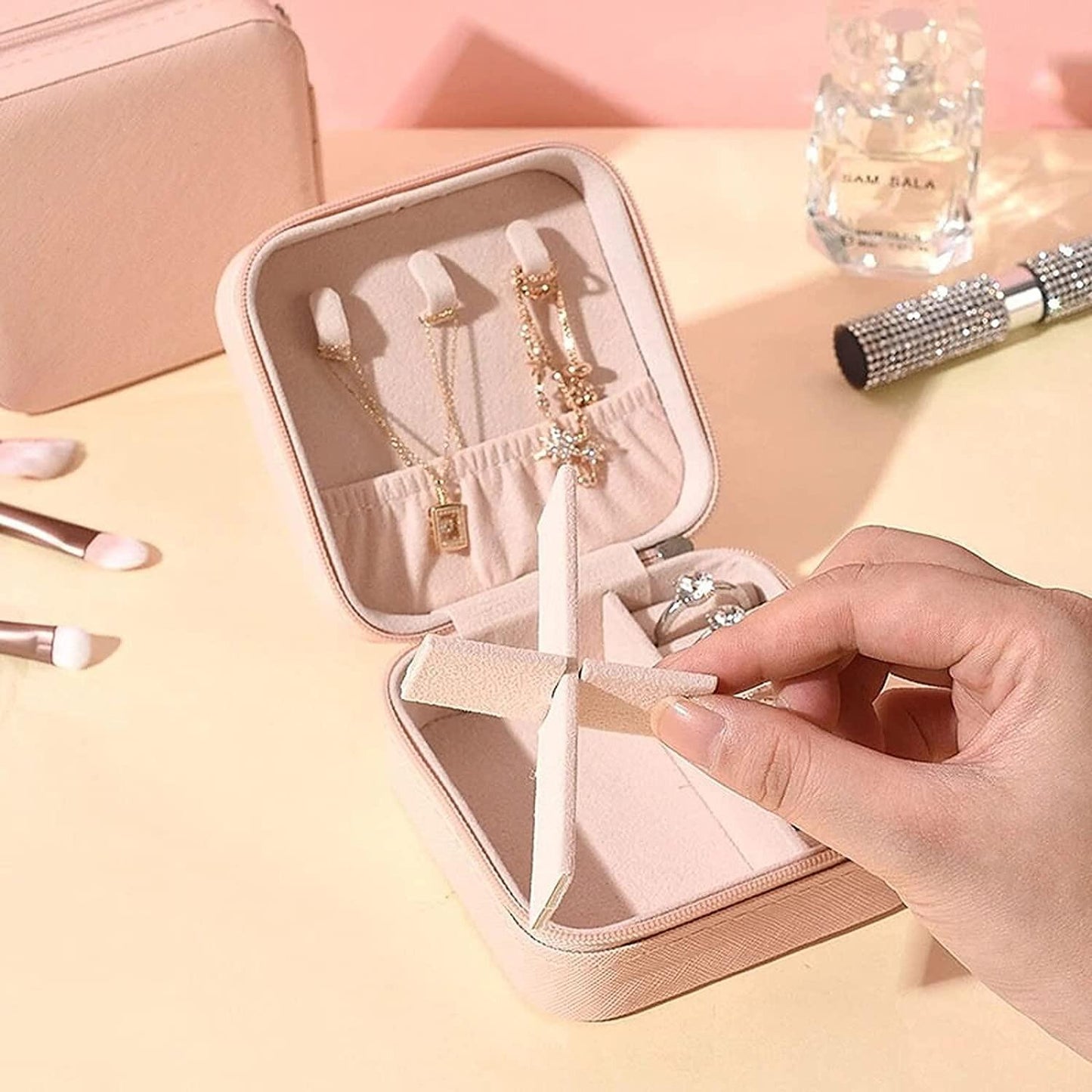 Pink Travel Jewellery Organizer Pouch