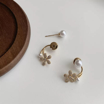 Korean Pearl Flower Earrings