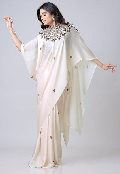 Satin Silk Printed Saree with Unstitched Blouse