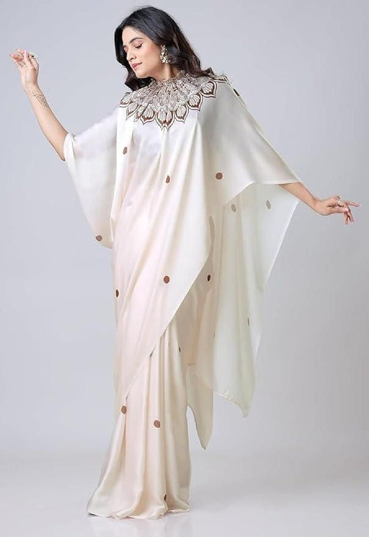 Satin Silk Printed Saree with Unstitched Blouse