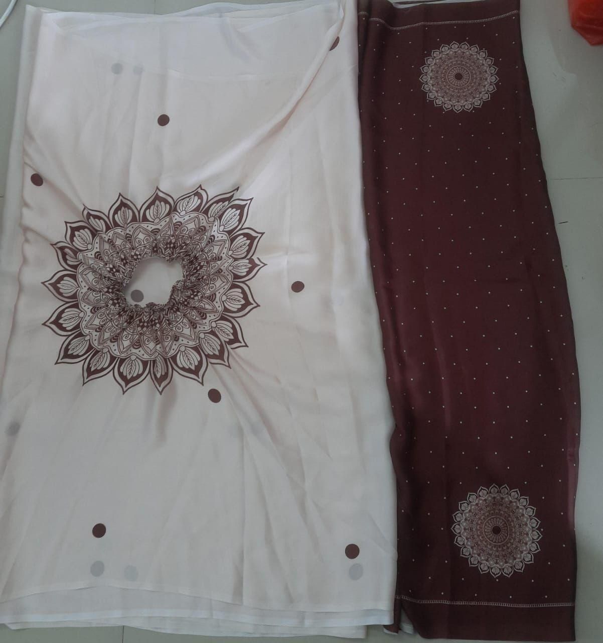 Satin Silk Printed Saree with Unstitched Blouse