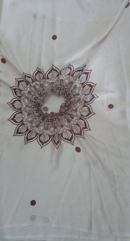 Satin Silk Printed Saree with Unstitched Blouse