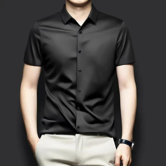 Black Satin Solid Shirt for Men