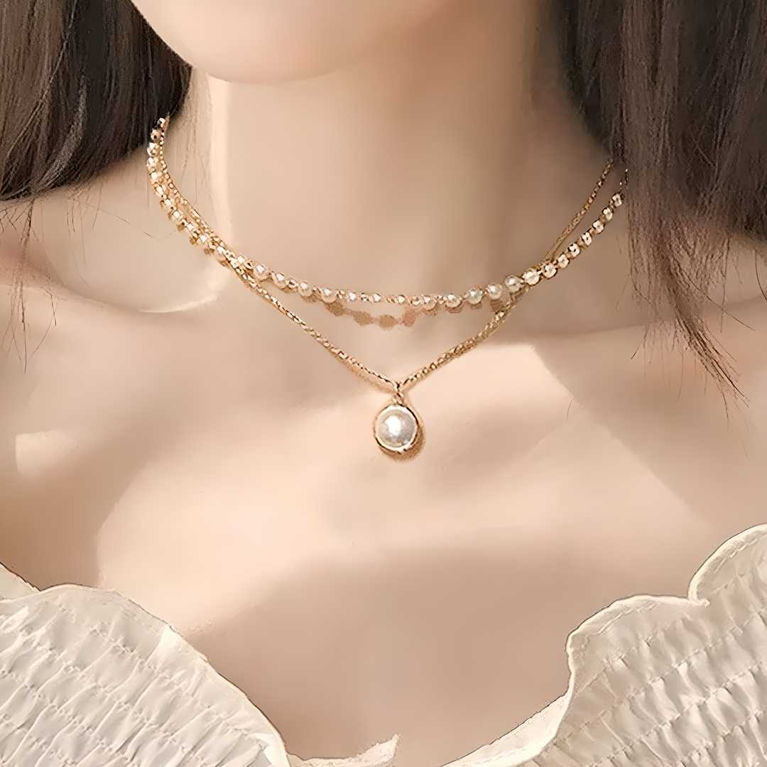 Gold Plated Pearl Chain Necklace