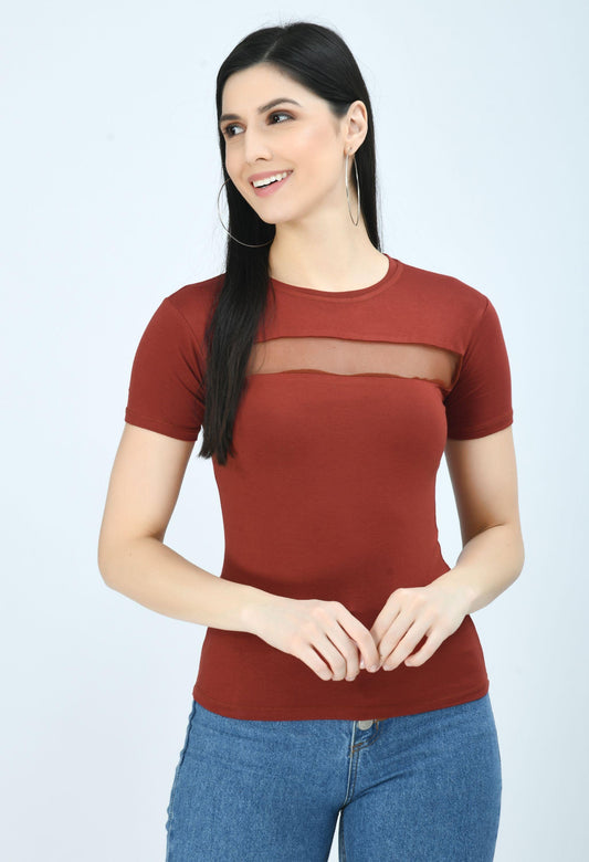 Red Cotton Blend Solid Top