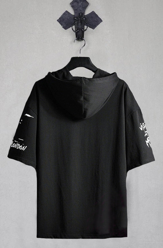 Slim Fit Black Cotton Hoodie