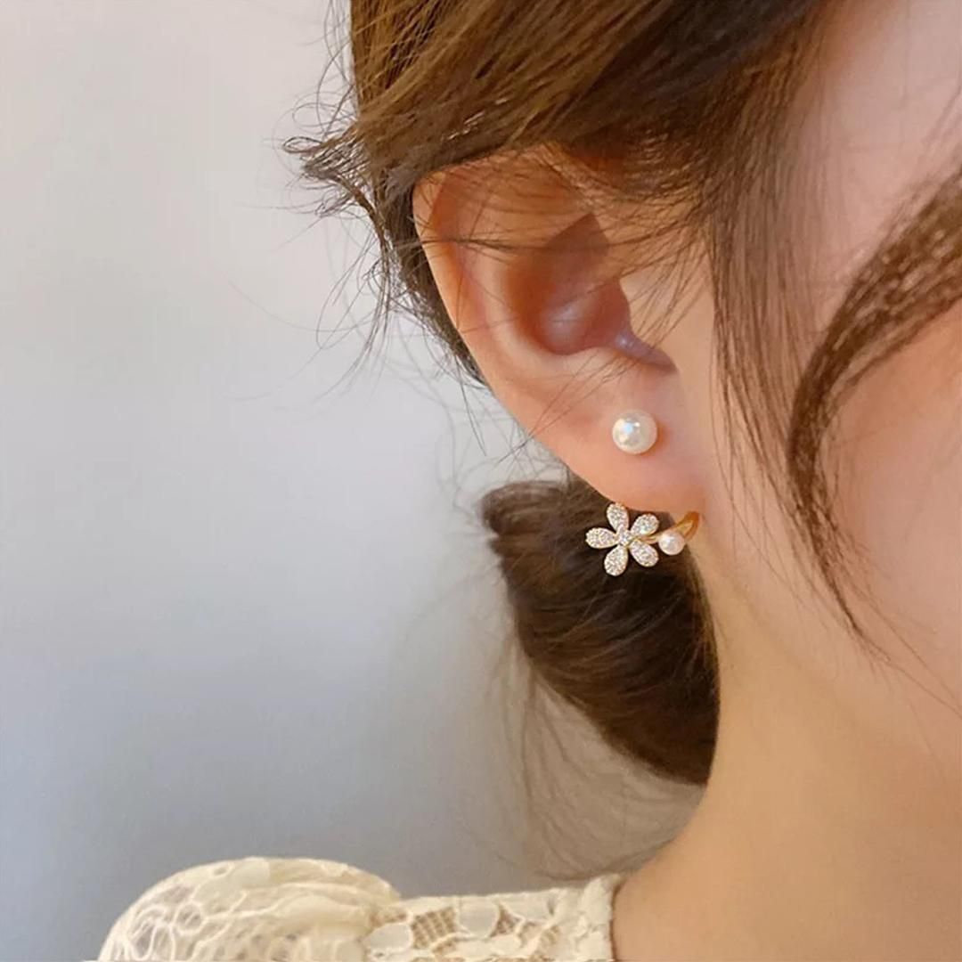 Korean Pearl Flower Earrings